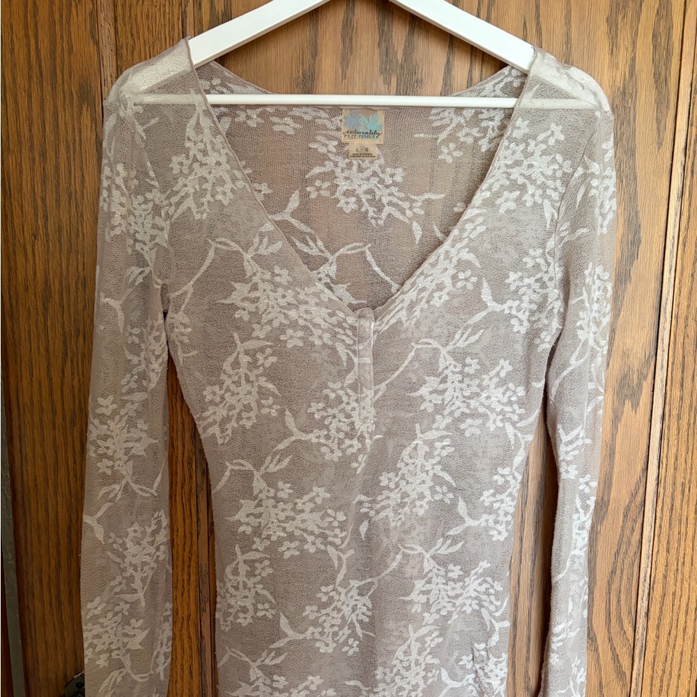 Free People Beige Floral Lace Blouse